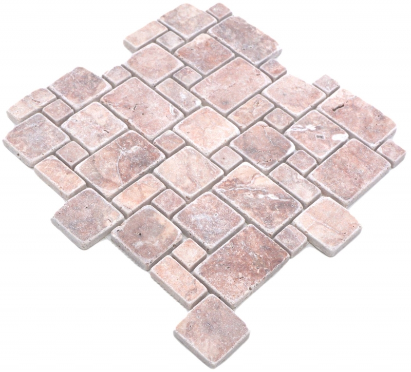 Échantillon manuel de mosaïque de pierre naturelle Travertin rouge mat mur sol cuisine salle de bain douche MOS40-FP45_m