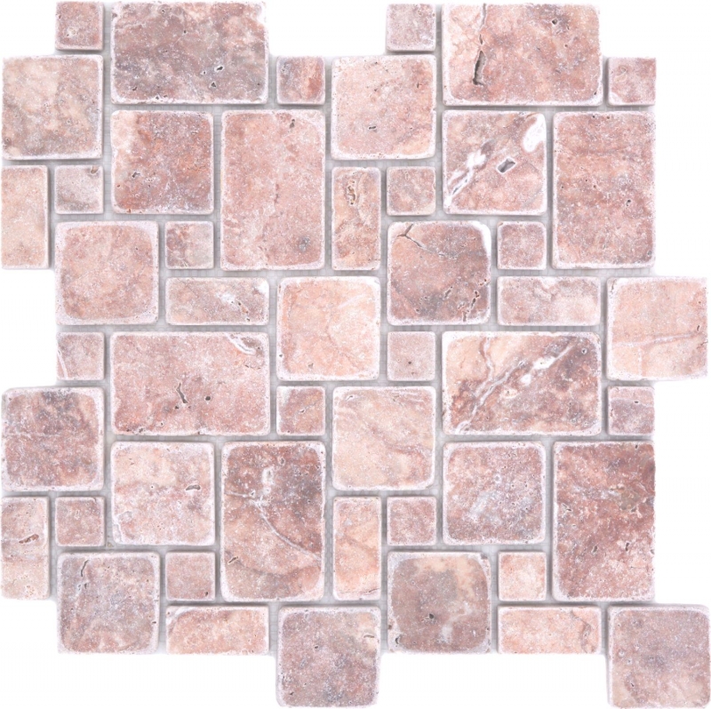 Hand sample natural stone mosaic tiles travertine red matt wall floor kitchen bathroom shower MOS40-FP45_m