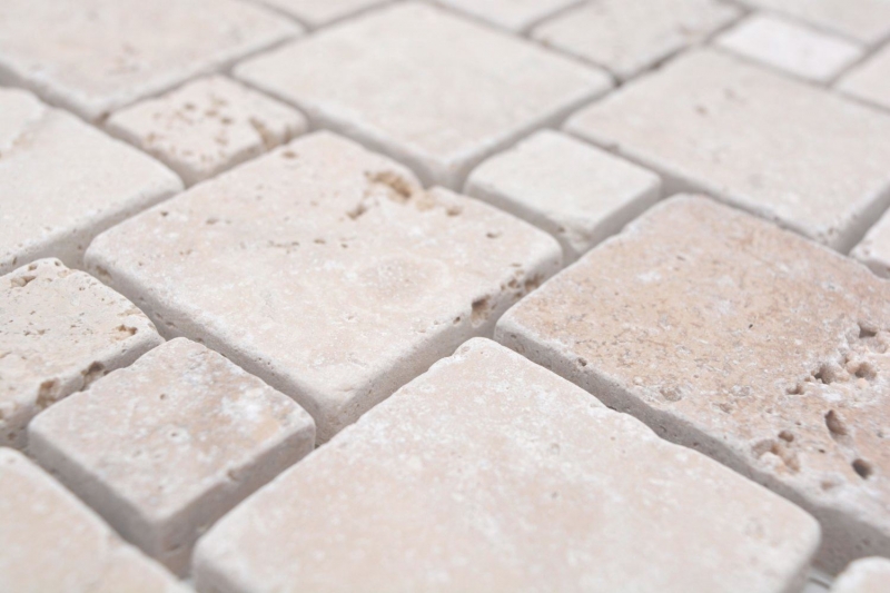 Hand sample natural stone mosaic tiles travertine beige matt wall floor kitchen bathroom shower MOS40-FP46_m