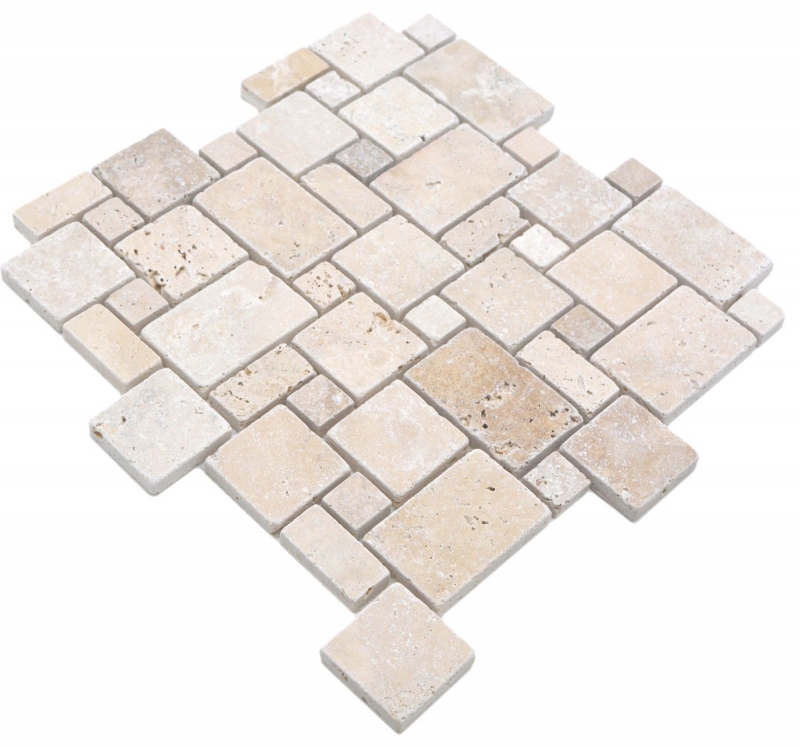 Échantillon manuel de mosaïque de pierre naturelle Travertin beige mat mur sol cuisine salle de bain douche MOS40-FP46_m