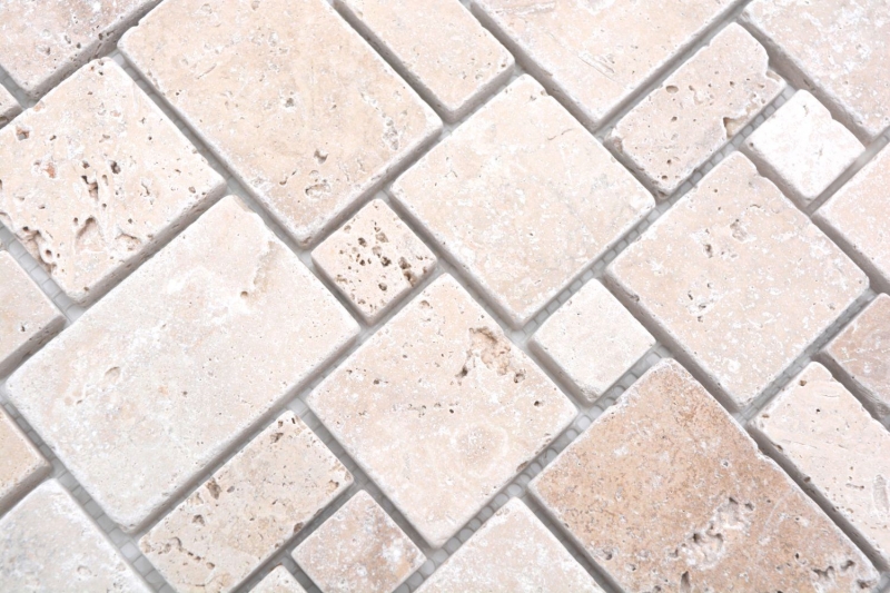 Hand sample natural stone mosaic tiles travertine beige matt wall floor kitchen bathroom shower MOS40-FP46_m