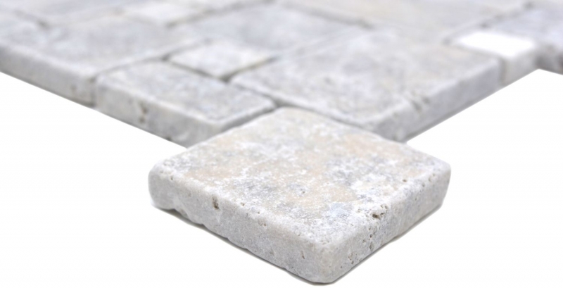 Échantillon manuel de mosaïque de pierre naturelle Travertin blanc gris mat mur sol cuisine salle de bain douche MOS40-FP47_m