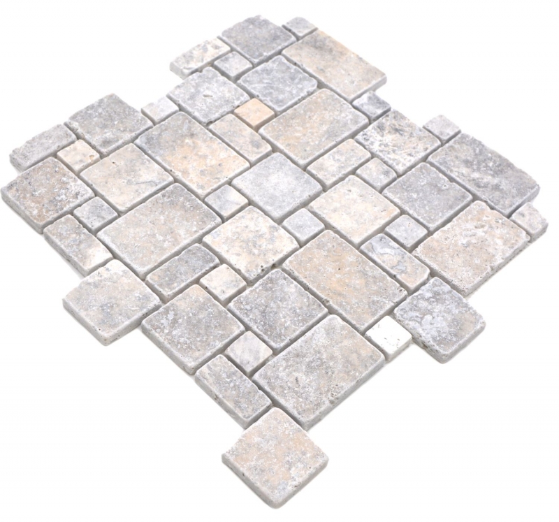 Hand sample natural stone mosaic tiles travertine white-grey matt wall floor kitchen bathroom shower MOS40-FP47_m