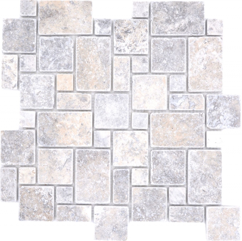 Échantillon manuel de mosaïque de pierre naturelle Travertin blanc gris mat mur sol cuisine salle de bain douche MOS40-FP47_m