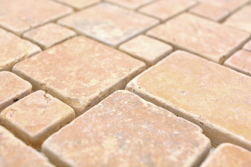 Hand sample natural stone mosaic tiles travertine golden yellow matt wall floor kitchen bathroom shower MOS40-FP51_m