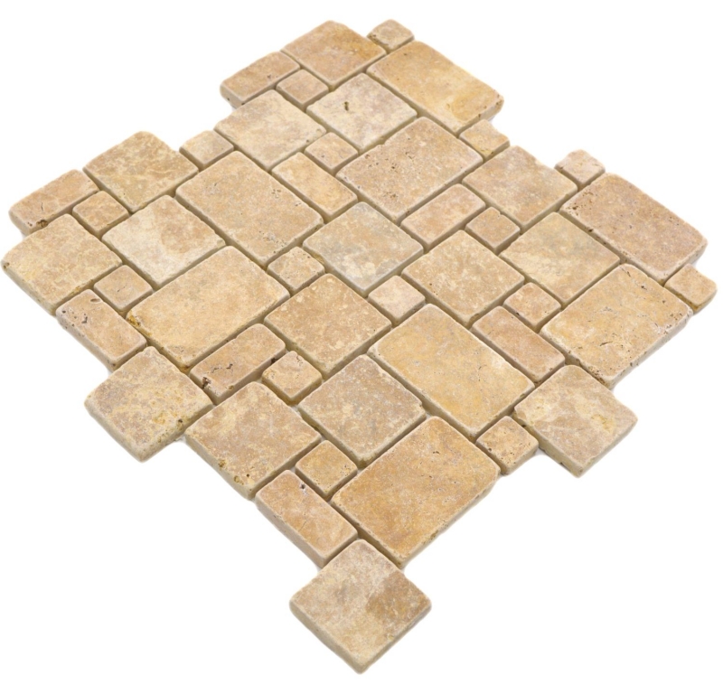 Hand sample natural stone mosaic tiles travertine golden yellow matt wall floor kitchen bathroom shower MOS40-FP51_m