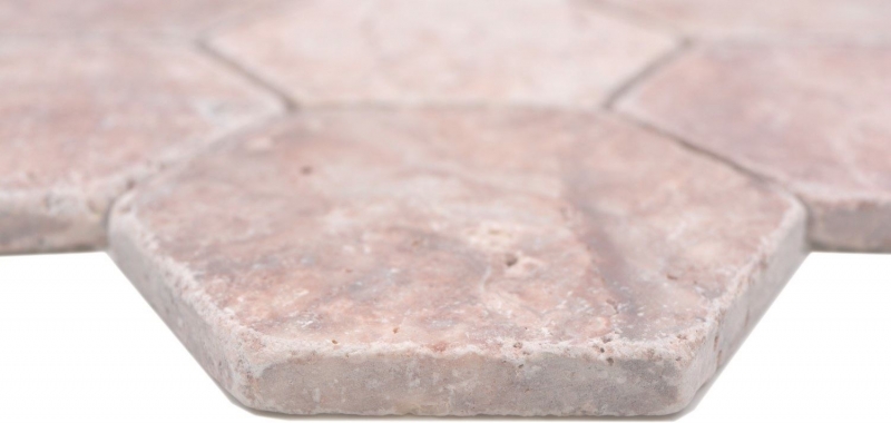 Échantillon manuel de mosaïque de pierre naturelle Travertin rouge mat mur sol cuisine salle de bain douche MOS42-HX145_m