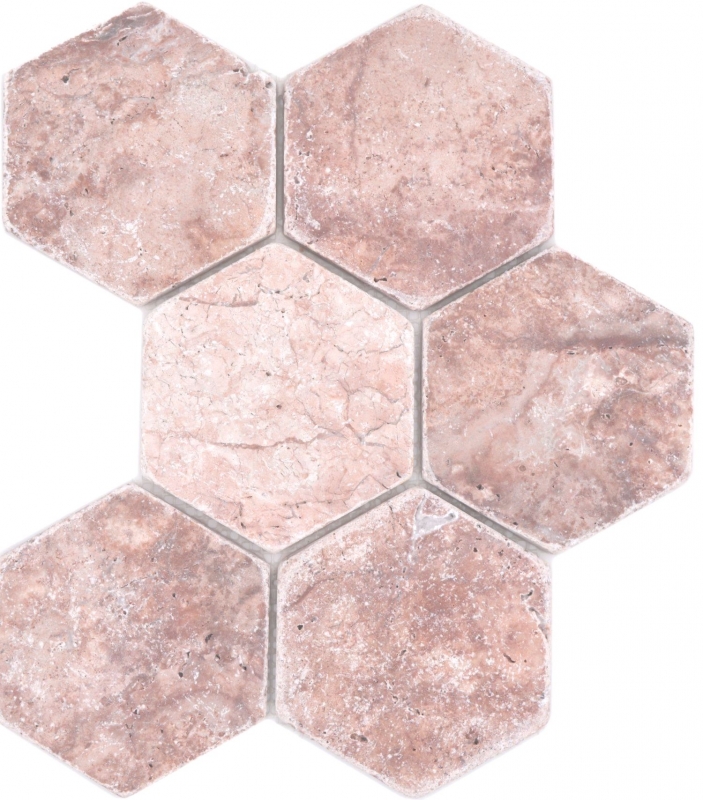 Échantillon manuel de mosaïque de pierre naturelle Travertin rouge mat mur sol cuisine salle de bain douche MOS42-HX145_m