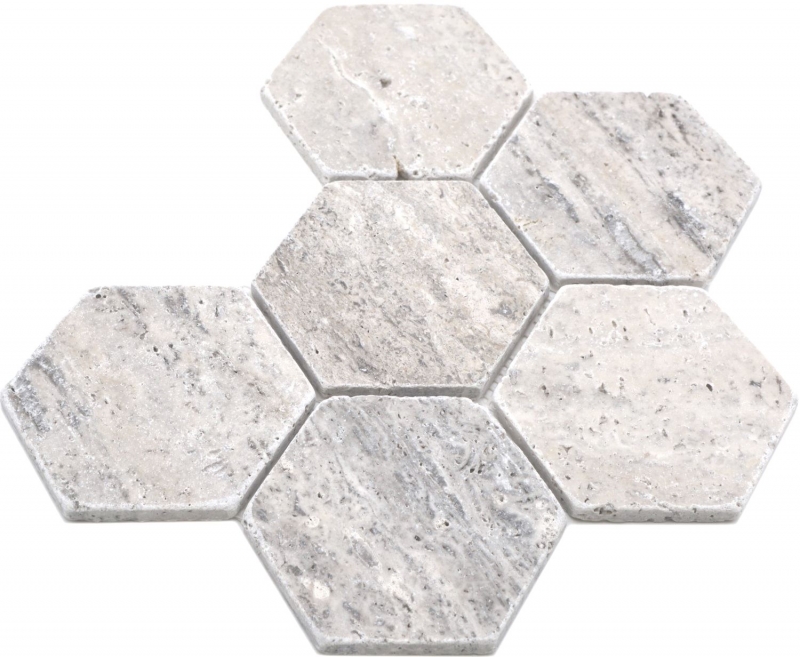 Campione a mano pietra naturale mosaico piastrelle travertino bianco grigio opaco parete pavimento cucina bagno doccia MOS42-HX147_m