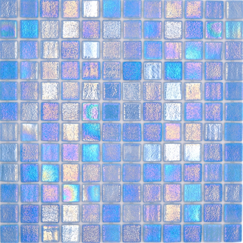 Handmuster Schwimmbadmosaik Poolmosaik Glasmosaik hellblau irisierend mehrfarbig glänzend Wand Boden Küche Bad Dusche MOS220-P55251_m