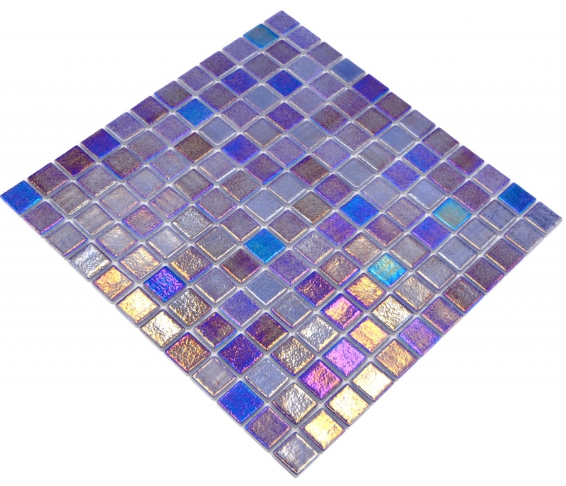 Handmuster Schwimmbadmosaik Poolmosaik Glasmosaik blau lila mehrfarbig irisierend Wand Boden Küche Bad Dusche MOS220-P55255_m