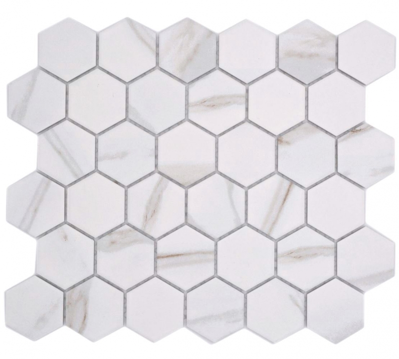 Mosaïque céramique Hexagone Calacatta hexagone blanc gris brun mat MOS11G-0112