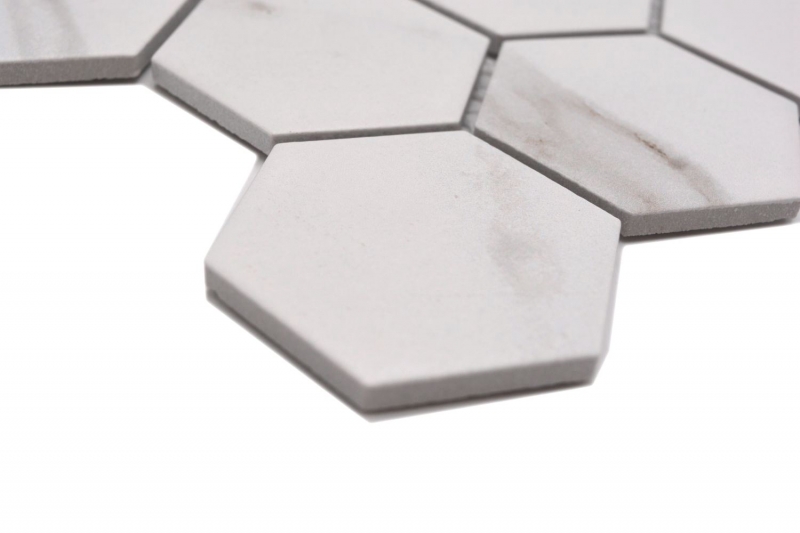 Keramik Mosaik Hexagon Calacatta Sechseck weiß graubraun matt MOS11G-0112