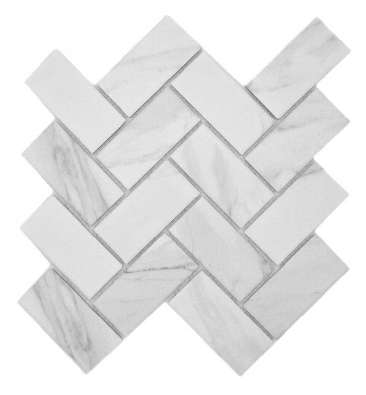 Ceramic mosaic tile herringbone Carrara white gray matt MOS24-1102