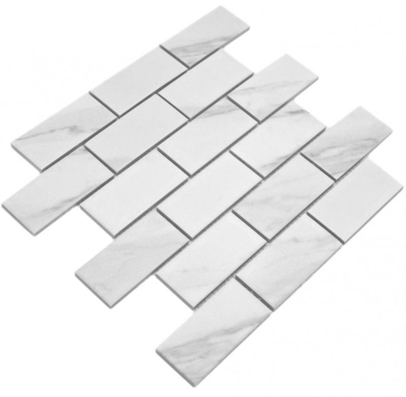 Ceramic mosaic tile bonded brickwork Cararra white gray matt MOS26M-1102