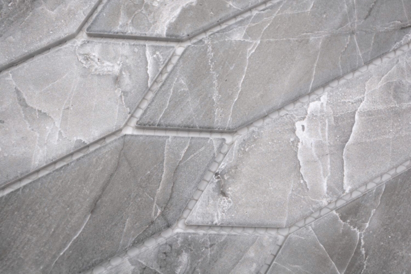 Piastrella di ceramica a mosaico esagonale effetto pietra allungata grigio scuro opaco MOS13-L0208