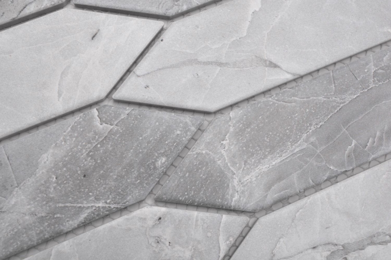 Piastrella di ceramica a mosaico esagonale effetto pietra allungata grigio chiaro opaco MOS13-L0206