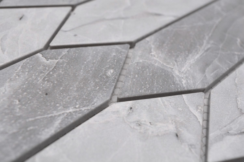 Piastrella di ceramica a mosaico esagonale effetto pietra allungata grigio chiaro opaco MOS13-L0206