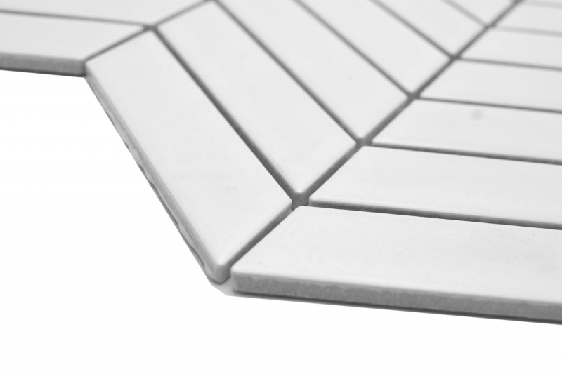 Ceramic mosaic tile herringbone plain white matt MOS24-EV21