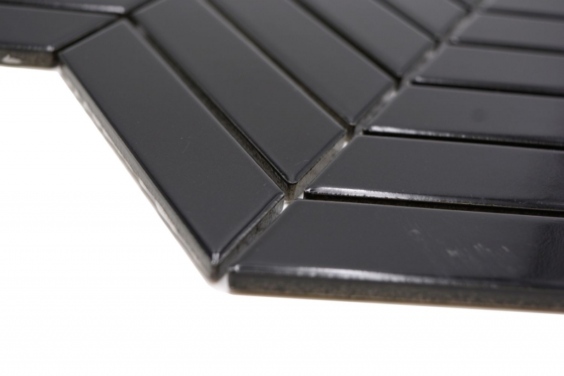 Ceramic mosaic tile herringbone plain black glossy MOS24-EV39