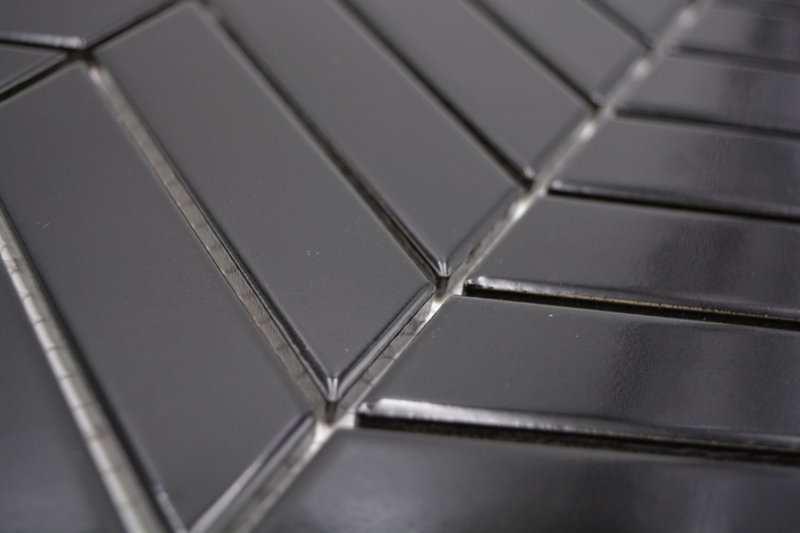 Ceramic mosaic tile herringbone plain black glossy MOS24-EV39