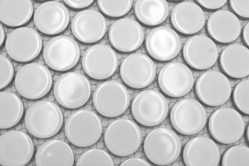 Mosaico ceramico Button Loop Penny Round uni bianco lucido MOS10-0102GR