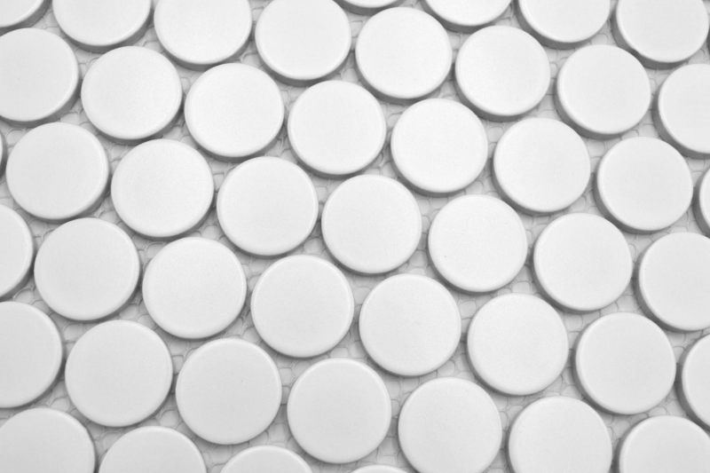 Ceramic mosaic tile Button Loop Penny Round plain white matt MOS10-0111GR