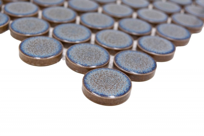 Ceramic mosaic tile Button Loop Penny Round uni gray-blue anthracite glossy MOS10-0204GR