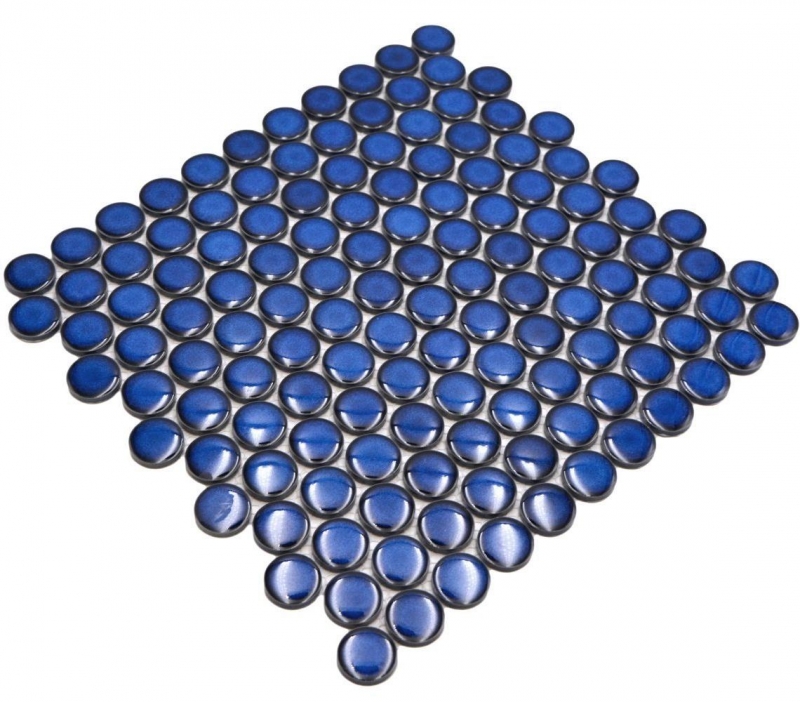 Keramik Mosaikfliese Knopf Loop Penny Rund uni kobaltblau glänzend MOS10-0405GR