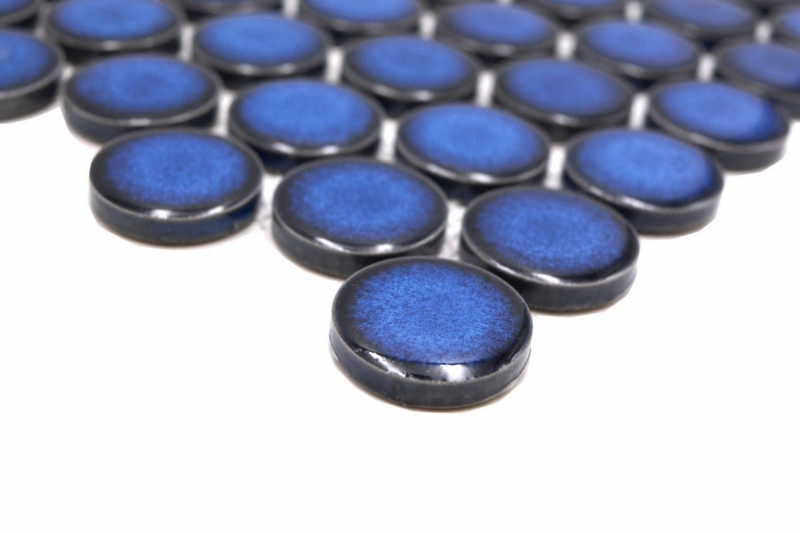 Ceramic mosaic tile Button Loop Penny Round uni cobalt blue glossy MOS10-0405GR
