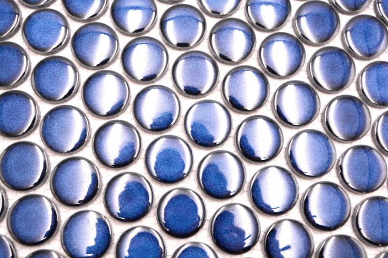 Keramik Mosaikfliese Knopf Loop Penny Rund uni kobaltblau glänzend MOS10-0405GR
