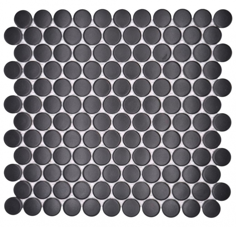 Ceramic mosaic tile Button Loop Penny Round plain black matt MOS10-0311GR