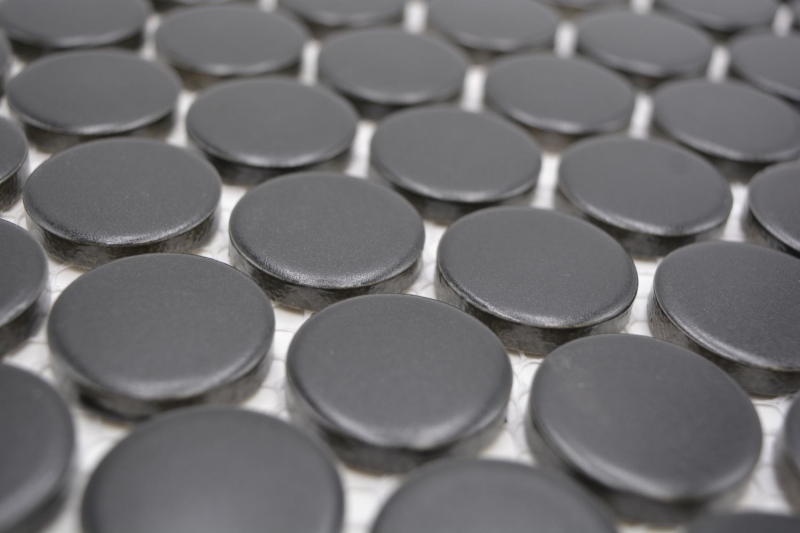 Ceramic mosaic tile Button Loop Penny Round plain black matt MOS10-0311GR
