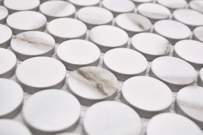 Piastrella di mosaico ceramico Button Loop Penny Round Calacatta bianco grigio-marrone opaco MOS10-1112GR