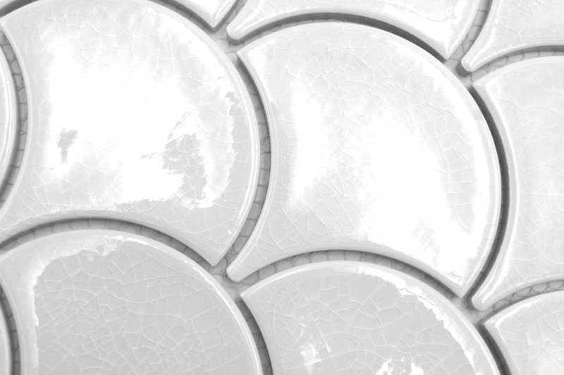 Céramique Carreau en mosaïque Écailles de poisson uni blanc ice crackled Style MOS13-FS1