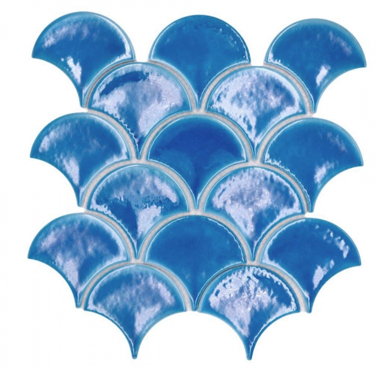 Céramique Carreau de mosaïque éventail écailles de poisson uni bleu foncé ice crackled Style MOS13-FS3