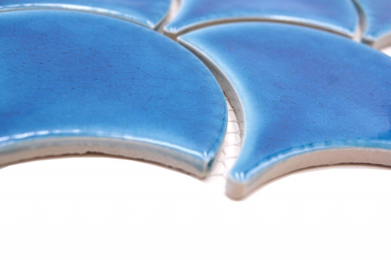 Piastrella di ceramica a ventaglio a squame di pesce tinta unita blu scuro stile ghiaccio screpolato MOS13-FS3