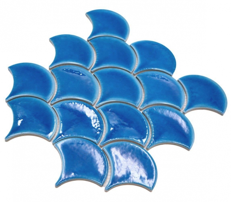 Ceramic mosaic tile fan fish scales plain dark blue ice crackled style MOS13-FS3