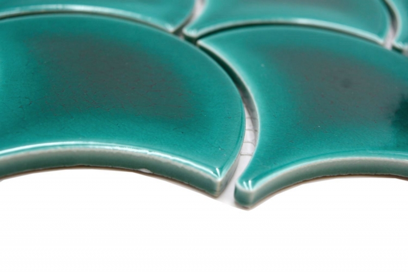 Céramique Carreau en mosaïque Écailles de poisson uni vert foncé ice crackled Style MOS13-FS5
