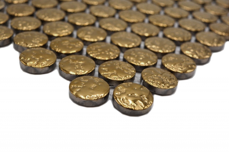 Piastrella di ceramica Button Loop Penny Round uni oro martellato MOS10-0707