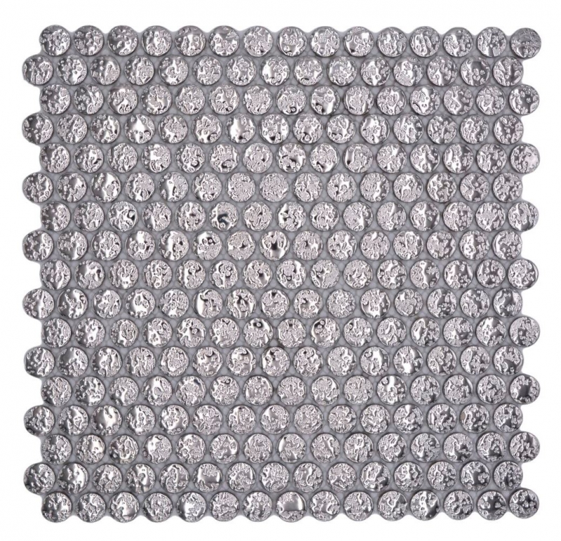 Ceramic mosaic tile Button Loop Penny Round uni silver hammered MOS10-0207