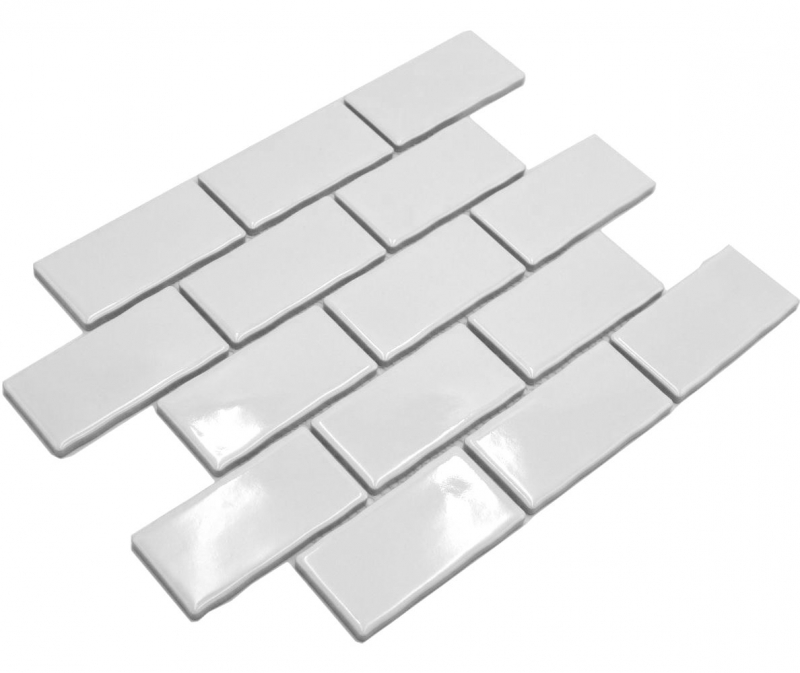 Piastrella di mosaico ceramico Metro Sybway composito uni bianco lucido MOS26-238