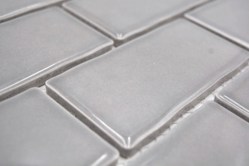 Ceramic mosaic tile Metro Sybway composite uni stone gray light gray glossy MOS26-345