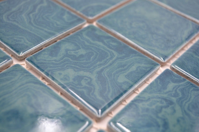 Piastrella di mosaico in ceramica blu smeraldo striature verdi MOS14-0403