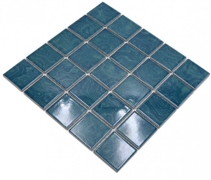 Piastrella di mosaico in ceramica blu smeraldo striature verdi MOS14-0403