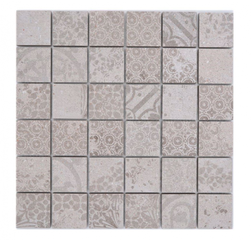 Piastrella di mosaico in ceramica gres porcellanato grigio chiaro fantasia beige MOS14-B1