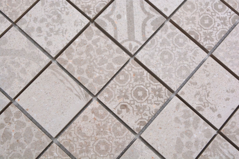 Piastrella di mosaico in ceramica gres porcellanato grigio chiaro fantasia beige MOS14-B1