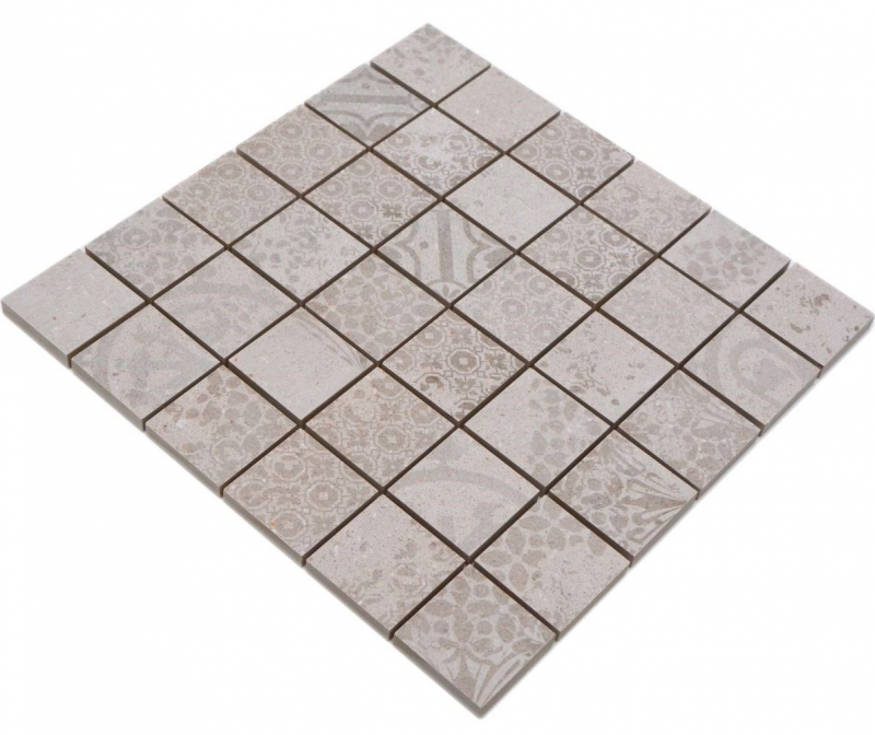 Ceramic mosaic tile porcelain stoneware light gray beige patterned MOS14-B1