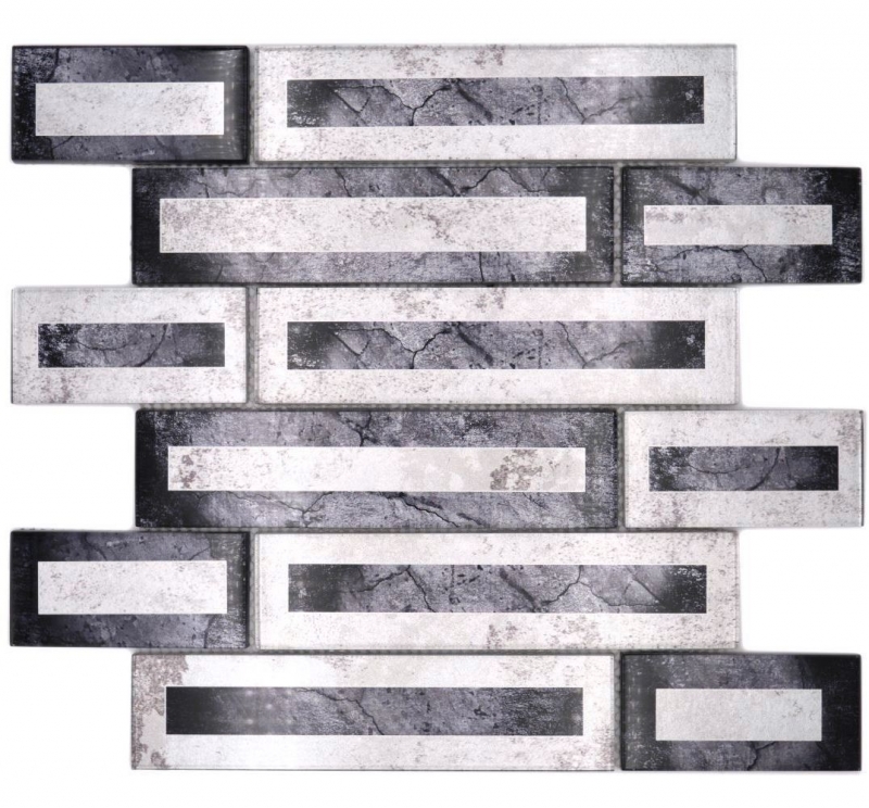 Glasmosaik Mosaikfliese 2D-Optik schwarz silber grau schattiert MOS88-W5