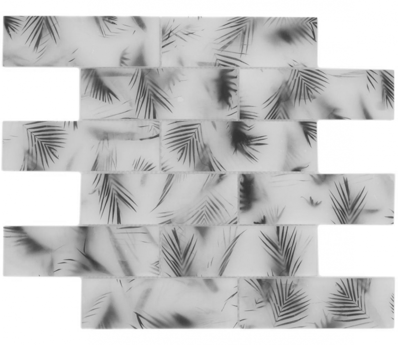 Glasmosaik Mosaikfliese Verbund weiss schwarz matt Blattoptik MOS88-FL25